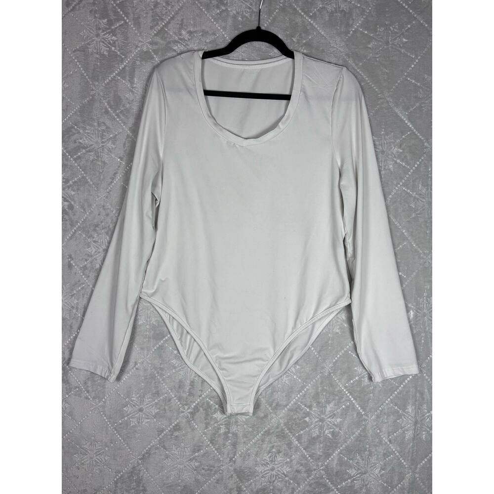 SHEIN Curve Women’s 2XL White Long Sleeve Scoop Neck Stretch Bodysuit Plus Size